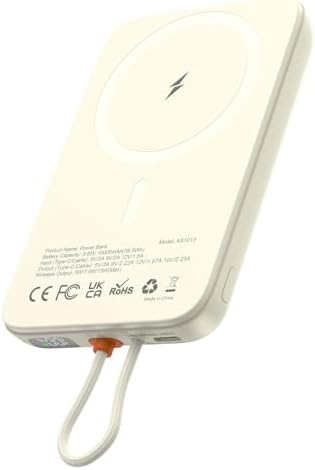 Asper X Mag Safe 10,000 m Ah Portable Power Bank – Dual Charging Solutions with 15 W/22.5 W Fast Charging, Smart LED Power Display, Built-in USB-C Cable & Compact Design for i Phone 16/15/14/13/12 & Galaxy S25 – Ultimate Travel Companion for Efficient Power Management