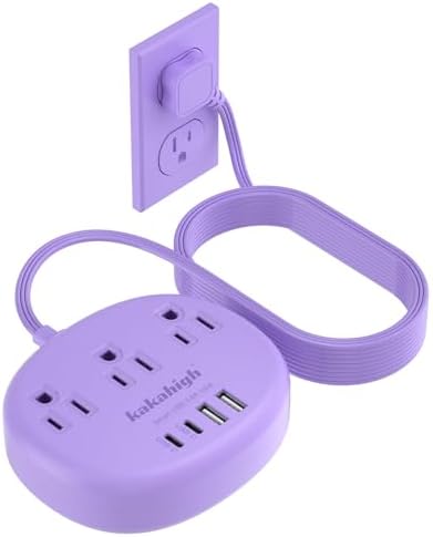 Stylish Brown Extension Cord with 1080 J Surge Protection – 5 FT Flat Braided Design Featuring 3 AC Outlets & 4 USB Ports (24 W/4.8 A) for Fast Charging – Ideal Tan Desk Accessory for Powering Devices Safely & Efficiently