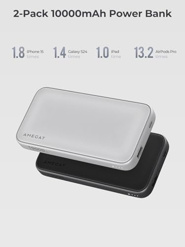 Dual Pack Ultra-Slim 10,000 m Ah USB C Power Bank – 15 W Fast Charging External Battery for i Phone 16/15/14/13, Galaxy S25/24, Pixel, and More – Lightweight, Durable, and Highly Compatible Portable Charger for On-the-Go Power