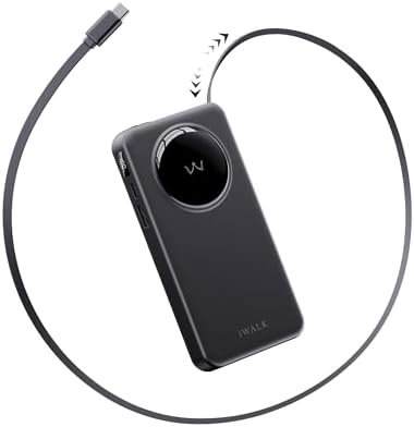 Ultra-Slim 10,000 m Ah Power Bank with 30 W PD Fast Charging & Integrated Retractable USB-C Cable – Perfect for i Phone 16/15, Samsung Galaxy 25/24, Google Pixel, and Mac Book Air – Effortless Portability Meets Stylish Efficiency in Sleek White Design for On-the-Go Charging