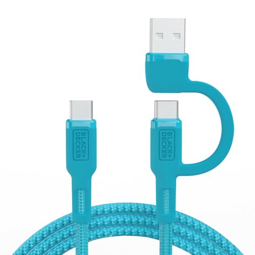 BLACK+DECKER High-Speed Braided USB C Multi Charging Cable – 2-in-1 Universal Type C/USB Adapter for i Phone 16, Samsung, LG & More – Durable, Tangle-Free Design for Effortless Charging at Home, Office, or On-the-Go