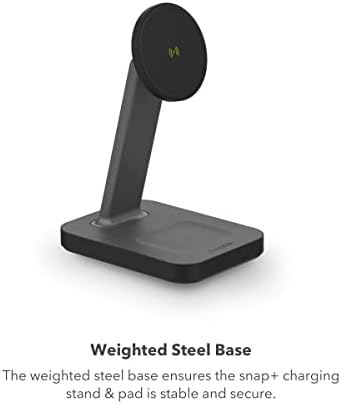 Mophie Snap+ 15 W Wireless Charger – 2-in-1 Adjustable Charge Stand & Pad with Snap+ Adapter for Enhanced Compatibility, Steel Base for Durability, Perfect for i Phones, Air Pods, and Qi-Enabled Devices – Streamline Your Charging Experience with Fast, Tangle-Free Power