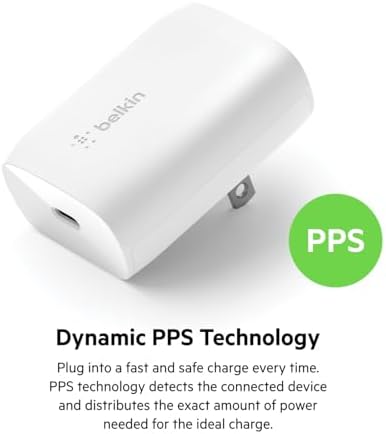 Belkin 30 W USB-C Fast Charger Block with USB-C to C Cable – Ultra-Fast Power Delivery 3.0 for i Phone 16, Samsung Galaxy S25, Google Pixel, Nintendo Switch 2 & More – Sleek White Design for Optimal Travel Convenience – PPS & USB-IF Certified for Reliable Charging Performance – Enhance Your Device’s Lifespan with Smart Power Regulation