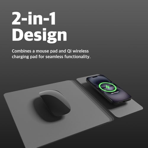 Enhance Your Workspace Efficiency with the POUT H3 Split Wireless Charging Mouse Pad – Fast Qi Charger for Seamless Device Power, Magnetic Alignment for Precision Use, Premium Anti-Slip Surface in Elegant Midnight Blue – Perfect for Smartphones and Earbuds – Elevate Your Productivity with Style and Functionality