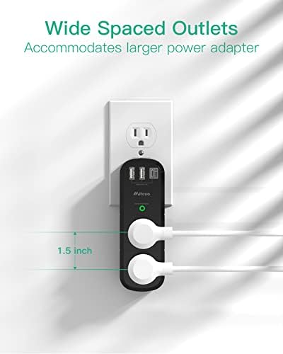 Mifaso 6-Outlet Surge Protector with 3 USB Fast Charging Ports – Rotating Plug Power Strip for Home, Travel, and Dorm Room Use – 1800 Joules of Protection with 3-Sided Swivel Design for Maximum Accessibility and Device Compatibility