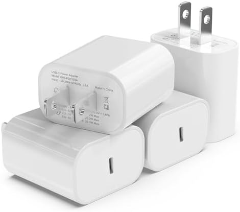 i GENJUN 4 Pack USB C Fast Charger Block – 20 W Power Delivery 3.0 Wall Adapter for i Phone 16/15/14, Galaxy & Pixel – Portable Type C Power Adapter for Air Pods Pro – Compact Travel Essential with Superior Speed and Compatibility