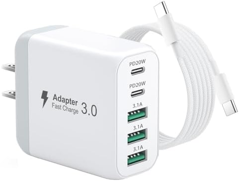 50 W Multiport USB-C Charger with 6 ft Cable – Fast Power Delivery & Quick Charge Adapter for i Phone 16/15/14/13/12 Pro Max and Samsung Galaxy S25/S24 – Ultra-Compact and Versatile Travel Charger for Charging Multiple Devices Simultaneously