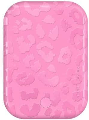 Stylish Hot Pink Leopard VELVET CAVIAR Magnetic Power Bank – Mag Safe Compatible Slim Charger for i Phone 12, 13, 14, 15 – Fast 5000 m Ah Portable Battery Pack with USB-C for Effortless Charging on the Go