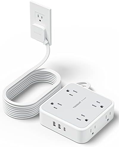 TESSAN Power Strip Tower Surge Protector: 8 AC Outlets & 3 USB Ports (1 USB-C) with 900 Joules Protection, 5 FT Flat Plug Extension Cord – Ultimate Desk Charging Station for Home Office and Dorm Room Efficiency