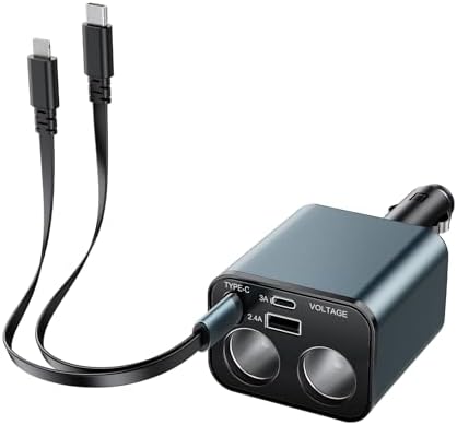ELOHEI 66 W Retractable Car Charger – 5-in-1 Fast Charging Hub with 31.5″ Tangle-Free Cords, Dual USB Ports for i Phone 16/15/14/13/12 Pro Max & Android – Unmatched Compatibility and Speed for On-the-Go Power Solutions