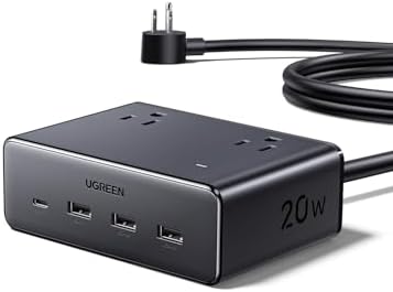 UGREEN Nexode 8-Port Ga N Power Strip – Ultimate Desktop Charging Station with 20 W PD Fast Charging, 5 FT Cord, and TUV Safety Certification for Home, Office, Travel, and Cruise – Multiple Device Compatibility for Uninterrupted Power Supply