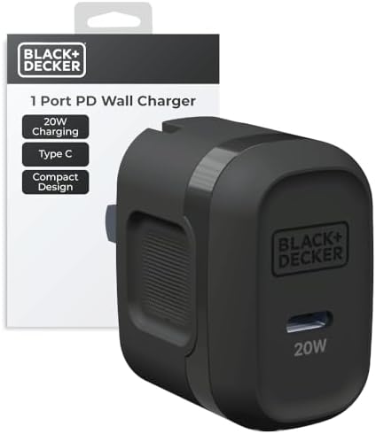 BLACK+DECKER Ga N PD 20 W USB-C Wall Charger – High-Efficiency Fast Charging Block for i Phone 16/15 & Universal USB-C Devices – Perfect for Home, Office, and On-the-Go with Advanced Safety Mechanisms
