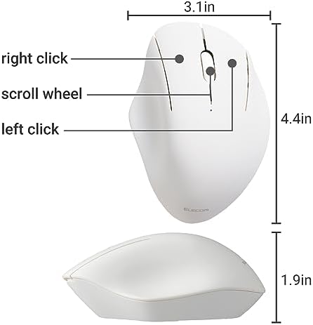 Elevate Your Productivity with the ELECOM Wireless Ergonomic Mouse – Silent Click, 2000 DPI Precision, 20-Month Battery Life, and Stylish White Design for PCs, Macs, and Laptops – Perfect for Home or Office Use