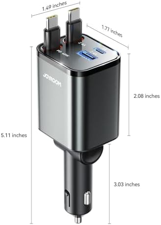 JOYROOM Ultra-Compact 84 W Retractable Car Charger – Fast USB-C Charging for i Phone 12-16 | Travel Essential Car Adapter for Quick Device Power-Up | Sleek Design, Tangle-Free Cable, Perfect Gift for Men & Women