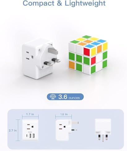 Ultimate European Travel Plug Adapter Set – Dual Pack Universal Power Converter with 3 AC Outlets and 3 USB Charging Ports (including USB-C) for Efficient Power Solutions in Italy, Spain, France, Germany, and Iceland – Essential Accessory for Global Travelers Seeking Versatile Compatibility and Rapid Charging Efficiency