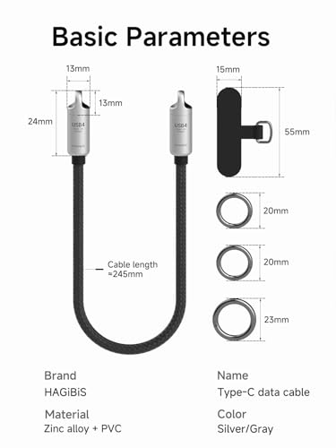 Hagibis 1 ft USB4 Cable with Lanyard – 80 Gbps High-Speed Data Transfer & 240 W Fast Charging for i Phone 16 Pro Max & i Pad Pro – Portable Grey USB C to Type-C Cable with 8 K@60 Hz Video Output – Ultimate Tech Accessibility and Performance