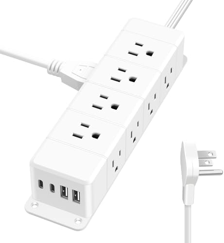 Maximize Workspace Efficiency with the 45 W USB-C Fast Charging Power Strip – 12 Outlets, 4 USB Ports, 1200 J Surge Protection, and 6 FT Flat Extension Cord for Seamless Under Desk Mounting and Enhanced Device Compatibility