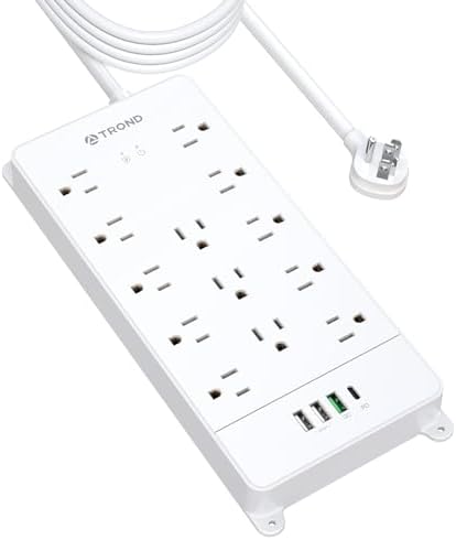 Maximize Your Power Potential with the TROND Heavy-Duty Surge Protector Power Strip: 13 Wide-Spaced Outlets, 32 W Quick Charge USB-C, 4000 Joules Protection, 5 ft Flat Plug Extension Cord, Wall Mountable Design for Seamless Integration in Home and Office Spaces – ETL Listed for Ultimate Safety and Reliability