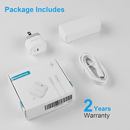 Power Lot Ga N 20 W MFi Certified USB-C Wall Charger with 4 ft Lightning Cable – Fast Charging Adapter for i Phone 15/14/13/12, i Pad Pro, Air Pods, and i Watch SE/7/8 – Foldable Design for Ultimate Portability and PD 3.0 Technology for Enhanced Speed