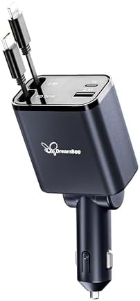 Ultimate Retractable Car Charger PT-27: 4-in-1 Fast Charging Adapter with Dual USB Ports & 31.5-Inch Cables for i Phone & Samsung – Compact, Tangle-Free Power Solution for On-the-Go Connectivity