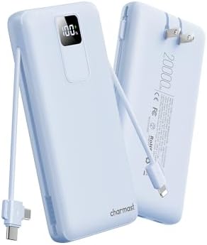Charmast 20000 m Ah Fast Charging Power Bank with Integrated Cables & Wall Plug – 20 W USB-C Charger for i Phone 16/15/14, Samsung Galaxy, Google Pixel, and i Pad – Ultimate Portable Energy Source with Rugged Design and Rapid Recharge Capability