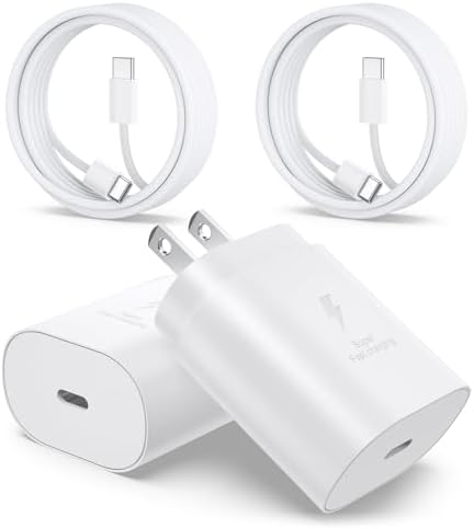 Excgood 25 W Ultra-Fast USB C Charger with 6 ft Durable Braided Type C Cable – Optimal Charging Solution for Galaxy S25/S24/S23/S22 – Dual Pack for Home & On-the-Go – Enhanced Power Delivery with Safety Features