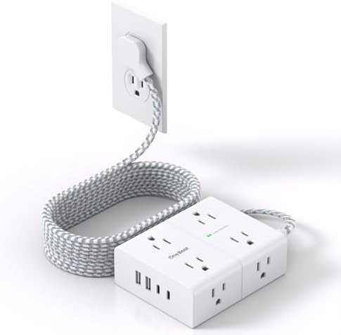 Versatile Surge Protector Power Strip with 8 AC Outlets & 4 USB Ports (2 USB-C), 6 Ft Flat Plug Extension Cord, 1080 Joules Safety Rating, Wall Mountable Charging Station for Home, Office, and Dorm – Streamlined Device Management & Fast Charging Enhanced