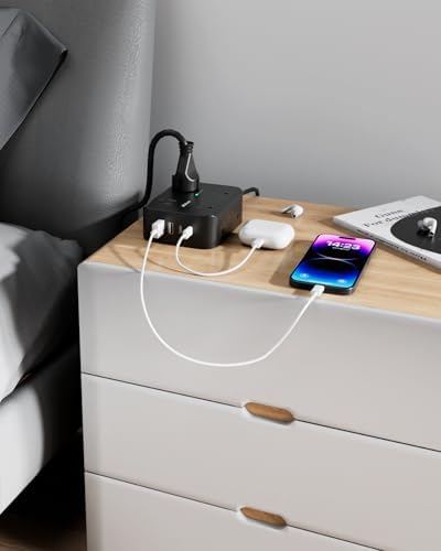MIFASOPOWER Surge Protector Power Strip – 8 Wide Outlet Charging Station with 4 USB Ports (Including USB-C) and 5 FT Heavy-Duty Extension Cord – Space-Saving Flat Plug Design for Home, Dorm, or Office – Overload Protection & Wall-Mountable Convenience