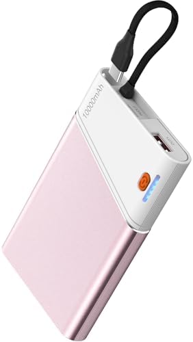 Ultra-Slim 10000 m Ah Power Bank with 22.5 W PD Fast Charging – Built-in USB-C Cable for i Phone 16/15/14, Samsung S24 & More – Lightweight Travel Essential with 15-Layer Safety Protection & Multiple Device Charging Capability
