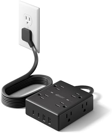 15 Ft Surge Protector Power Strip with 8 Outlets & 4 USB Ports – Wall Mountable Flat Plug Charging Station for Home, Office, and Dorm Room – High-Speed USB-C Compatible Extension Cord for Ultimate Device Connectivity and Safety