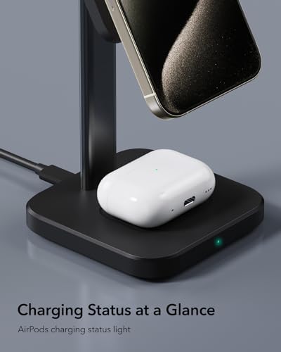Ultimate ESR 2-in-1 Mag Safe Charging Station for Apple Devices – Fast Wireless Charger Stand for i Phone 16/15/14/13/12, Apple Watch, & Air Pods – Sleek Black Design for Dual Device Convenience and Enhanced Speed