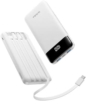 Ultra-Lightweight 10,000 m Ah Travel Power Bank with Integrated Cables – Fast Charging Solution for i Phone, Samsung, Google Devices & Tablets – Universal Compatibility for Effortless On-the-Go Power Management