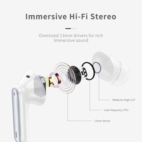 Bluetooth 5.3 Wireless Earbuds with Deep Bass – 40-Hour Playtime, IP7 Waterproof, and 4 HD Mics for Exceptional Call Clarity – Lightweight Design for Active Lifestyles – Perfect for Android & i OS Devices – Elevate Your Audio Experience