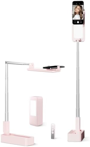 Phone Stand for Recording, Overhead Phone Mount with Light, Selfie Stand,Portable,Extendable,360° Rotate,Adjustable,Wireless Remote,Rechargeable, for 3.5-6.9″ Phones, Live Streaming, White – Enhanced Compatibility and Speed