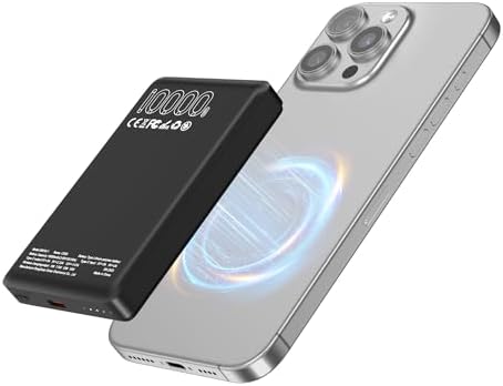 Magnetic Ultra-Slim 10000 m Ah Wireless Power Bank for i Phone 12-16 Series – Fast 15 W Charging with Compact USB-C Design for Ultimate Portability and On-the-Go Convenience – Ideal for Outdoor Use and Daily Power Needs