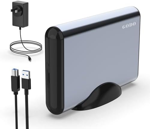 GODO USB 3.0 Vertical Hard Drive Enclosure for 3.5 Inch SATA HDD/SSD – Premium Aluminum Dock with UASP Technology, Supports Up to 18 TB Storage, Space-Saving Design, Power Adapter Included for Enhanced Performance and Compatibility
