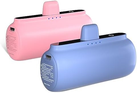 Dual Pack 5500 m Ah Mini Portable Charger for i Phone – Ultra-Compact Power Bank with PD Fast Charging in Stylish Black & Pink – Perfect Travel Accessory for i Phone 14/13/12/11/X/8/7/6 – Enhanced Compatibility & Convenience for On-the-Go Power