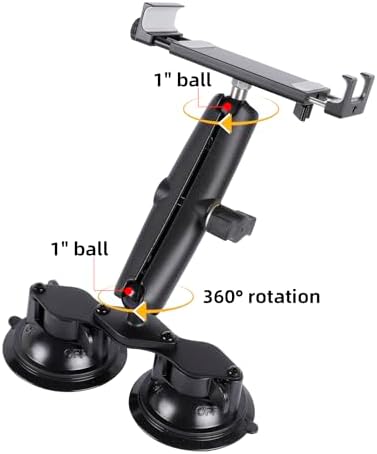 Premium Aluminum Tablet Holder with Dual Suction Cup Base – Versatile Mount for Car and Boat Windshields, Compatible with i Pad Air 13″ M2 (2024), i Pad Pro 12.9″ & 4.7-15″ Tablets – Secure Hands-Free Viewing for Navigation, Streaming & Video Calls – Lightweight, Portable Design for Home and Travel Use