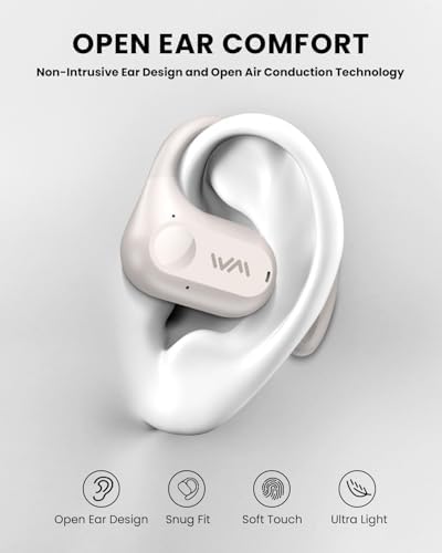 Beige Wireless Bluetooth 5.3 Open Ear Sports Earbuds – Ultra-Light Air Conduction Headphones with 30-Hour Battery Life, Enhanced Bass, and Secure Fit for Active Enthusiasts – Ideal for Running, Workouts, and Effortless Calls