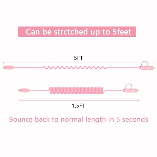 Transform Your Charging Experience with 60 W Dual-Coiled USB-C & Lightning Cable Set – MFi Certified, Fast 60 W Power Delivery, Compact 1.4 FT & Extended 6.6 FT Options, Stylish Pink Design for Enhanced Functionality and Durability