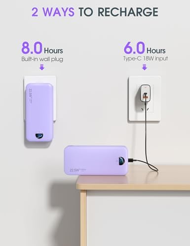 Ultra-Fast Portable Phone Charger with 12000 m Ah Capacity – All-in-One Power Bank with Integrated Cables, Wall Plug, and LED Display for i Phone, i Pad, Samsung – Essential Travel Companion for Uninterrupted Connectivity