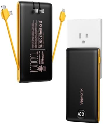 Ultimate Travel Power Bank with Built-in Cables and Wall Plug – 10,000 m Ah Fast Charging Battery Pack for i Phone 16/15/14/13 & i Pad – Sleek Yellow Design for Maximum Compatibility and Convenience