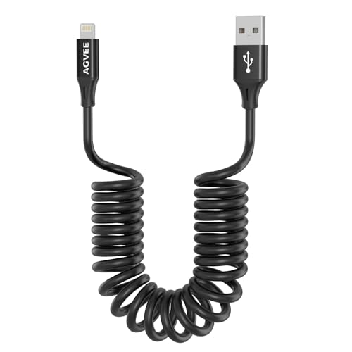 AGVEE 2 Pack 3 ft Coiled USB-C to Lightning Charging Cable – MFi Certified 30 W PD Fast Charging Cord for i Phone, i Pad, and i Pod with Tangle-Free Design in Sleek Dark Gray – Perfect for Car Use and Enhanced Device Performance