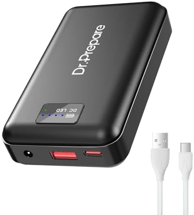 Dr.Prepare 16000 m Ah High-Capacity Portable Battery Pack with 7.4 V DC Output – Fast-Charging Power Bank for Heated Vests, Eye Masks, i Phones, i Pads & Desk Fans – Compact Design for Outdoor Adventures and Everyday Use