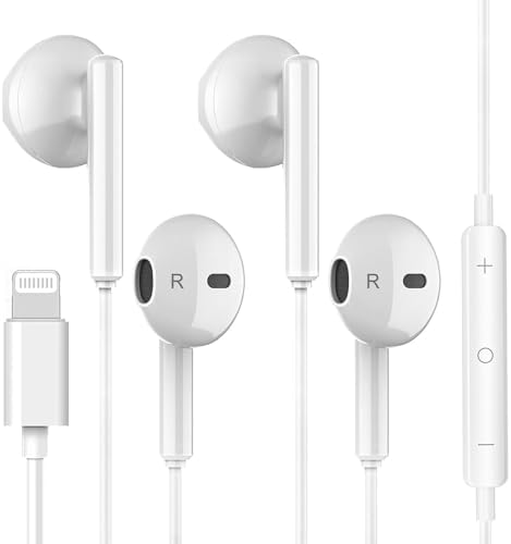 Premium Lightning Connector Earbuds for i Phone – Superior Sound & Hands-Free Calling with In-Line Mic & Volume Control – Officially Certified for i Phone 14/13/12/SE/11/XR/XS/X/7/7 Plus/8/8 Plus – Lightweight Design for Effortless Portability and Audio Management