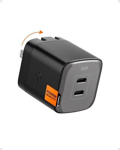 Experience Unmatched Charging Efficiency with Spigen Ga N III 452 45 W Dual USB-C Wall Charger – Portable Fast Charging Adapter for i Phone, Samsung Galaxy, and Pixel Devices – Compact Foldable Design for Ultimate Convenience
