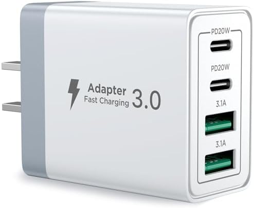 Aioneus 40 W USB C Fast Charging Block – 4-Port Dual PD & QC Wall Charger for i Phone 11-16, i Pad & Samsung Devices – Compact, High-Performance Power Adapter with Enhanced Safety Features for Home & Travel
