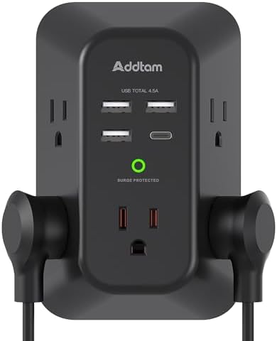 Addtam 5-Outlet Surge Protector with 4 USB Fast Charging Ports – Versatile Outlet Extender Power Strip for Home and Dorm Room Use, Enhanced Safety Features with Built-in Surge Protection, Compact Design for Easy Travel and Maximum Device Compatibility