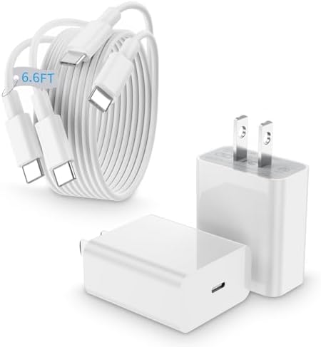 Ultimate 20 W PD USB-C Charger Duo with 6.6 ft Type C Cables – Fast Charging for i Phone 16/15, Galaxy S24/S25, Pixel 8/9 & More – Compact Design with Advanced Safety Features for Maximum Device Compatibility & Efficiency
