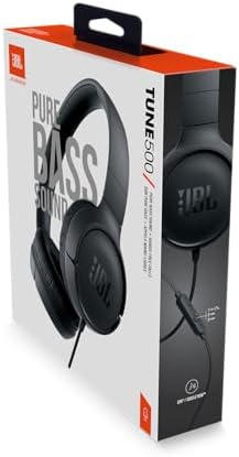 JBL Tune 500 Wired On-Ear Headphones – Lightweight, Portable Design with Pure Bass Audio for Optimal Sound Quality, Tangle-Free Cable for Easy Storage, One-Button Mic for Effortless Hands-Free Calling & Voice Activation – Perfect for Daily Use and Travel (Black)